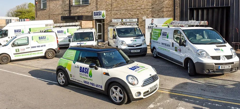 BASI branded vans lined up before a day on the road across Yorkshire